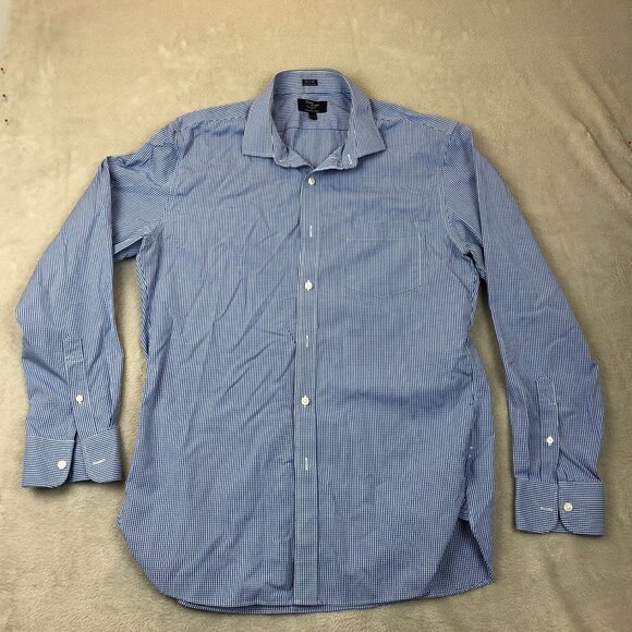 J.Crew Mens Dress Shirt Large 16-16.5 Neck Thompson Shirtings Blue Gingham - Picture 8 of 9